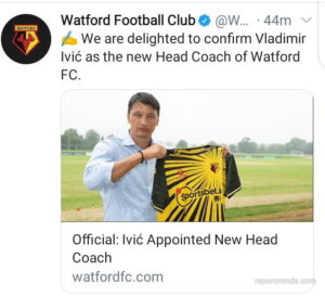 Rasmi Vladimir Ivic Kocha mpya Watford.