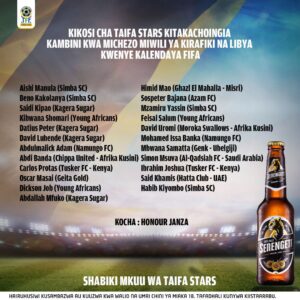 Kikosi cha Taifa Stars Dhidi ya Libya Chatajwa.