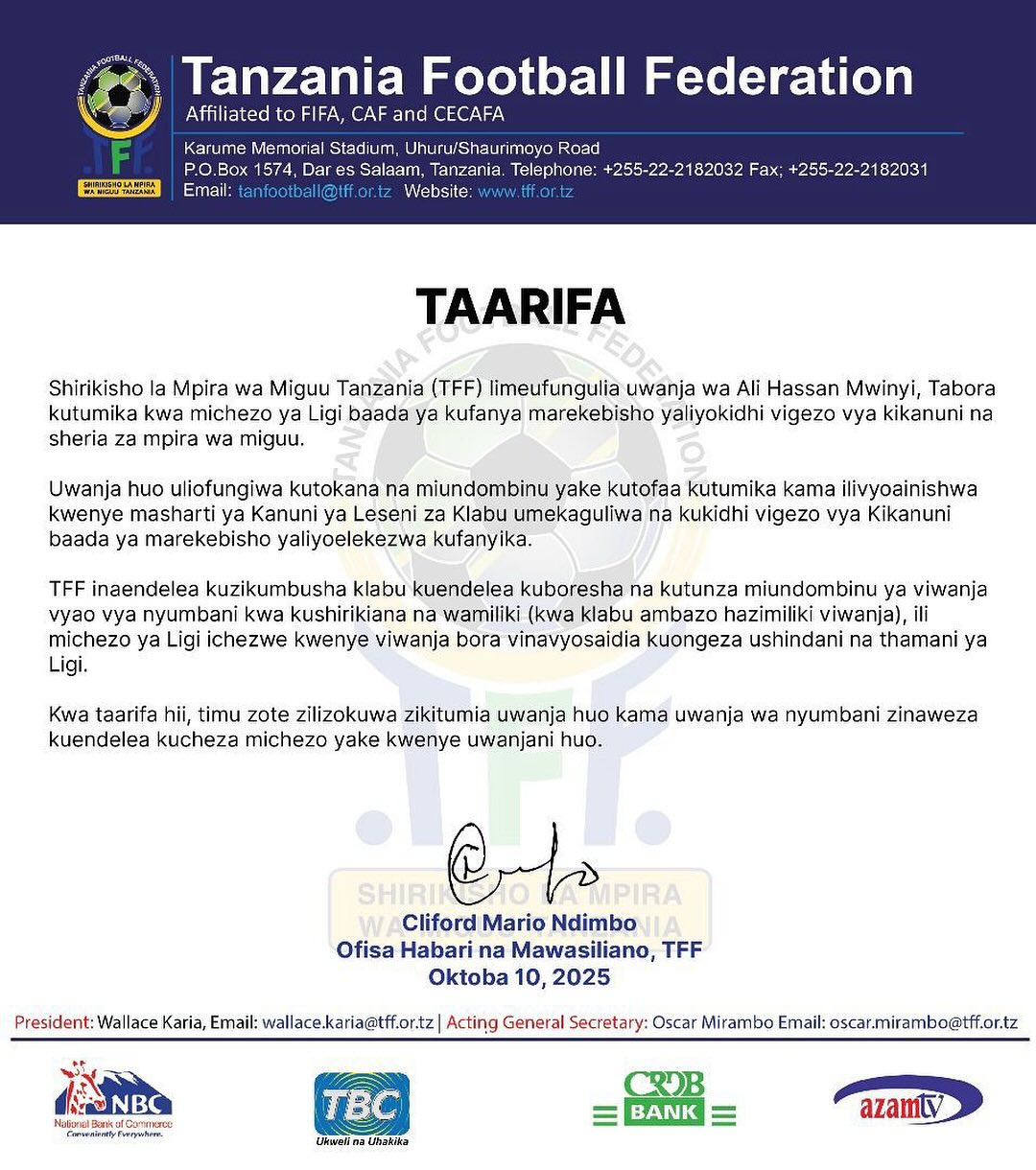 Ali Hassan Mwinyi Wafunguliwa Na TFF