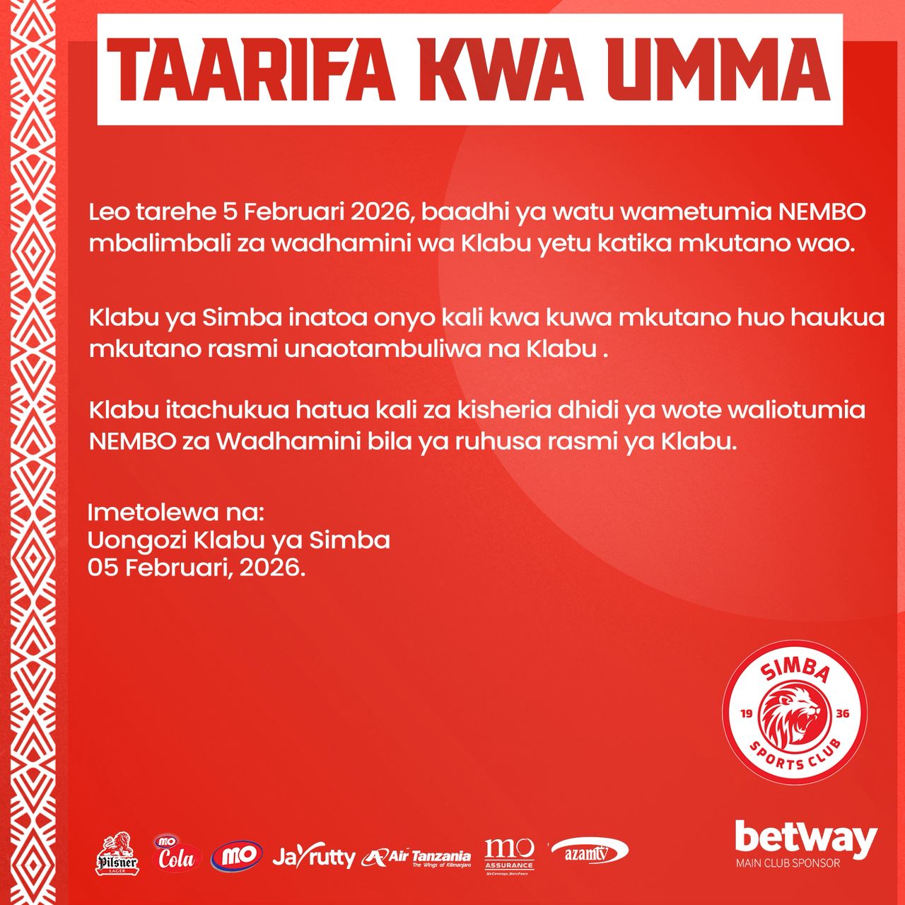 Simba SC Yachukua Hatua Kwa Kauli Za Kashfa Dhidi Ya Mo Dewji